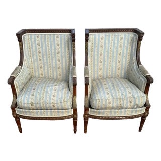 19th Century French Louis XVI Bergère or Armchair- A Pair For Sale