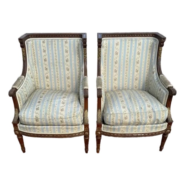 19th Century French Louis XVI Bergère or Armchair- A Pair For Sale