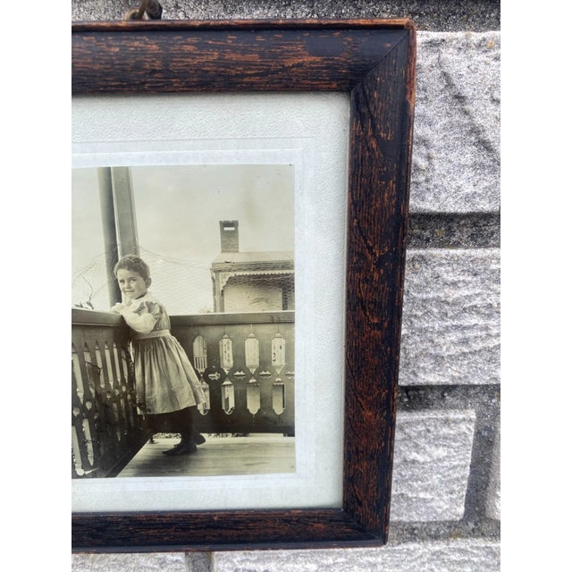 1920s Antique Black & White Portrait Photo in Original Solid Oak Frame 5.5''x6.5 For Sale - Image 4 of 7