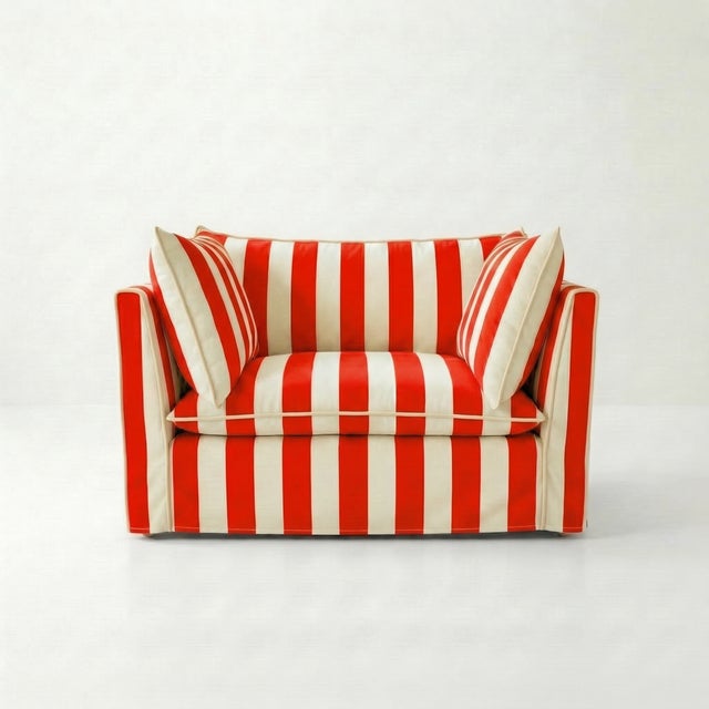 Not Yet Made - Made To Order Sophie Conran Coco Loveseat - Petunia Red Stripes with Knife Edge Cushion For Sale - Image 5 of 5