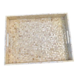 Vintage Italian Tessellated Golden Mother of Pearl Tray in the Style of R & Y Augousti For Sale