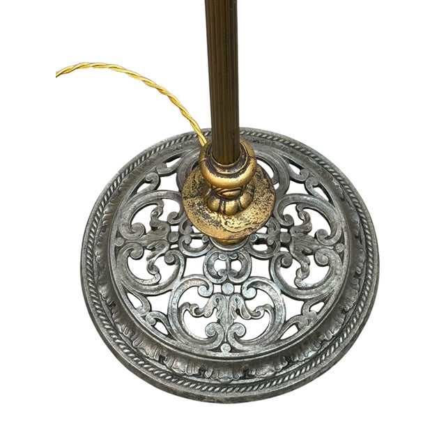1910s 1910s Floor Lamp With Cast Brass Top and Golden Mica Shade For Sale - Image 5 of 8