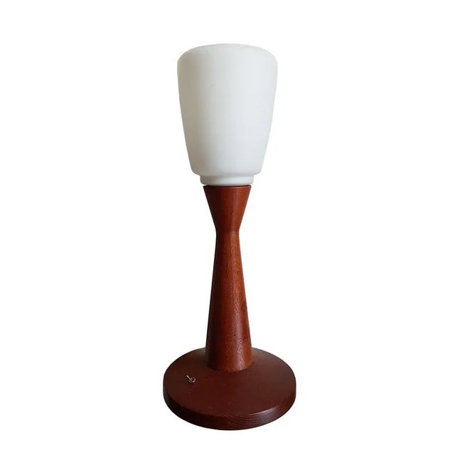 1970s Scandinavian Modern Teak and Milk Glass Table Lamp For Sale - Image 5 of 5