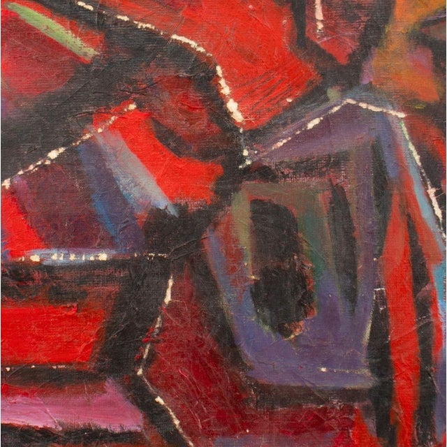 Contemporary Kay McKay "Abstract With Red 7 White Lines" Oil For Sale - Image 3 of 6