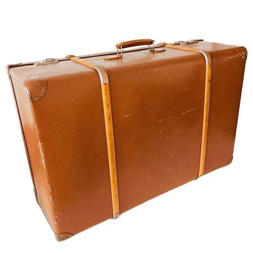Antique Brocante Nubuck Leather Trunk, 1920s For Sale - Image 9 of 10