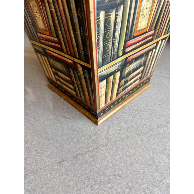 Piero Fornasetti Vintage 1950s Trompe L’Oeil Painted Wood Book Motif Cachepot Planter Basket Fornasetti Style For Sale - Image 4 of 16