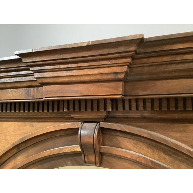 1930s Antique Corner Cabinet Burled Wood Painted Interior 2 Pce Fluted Column Arched For Sale - Image 5 of 13