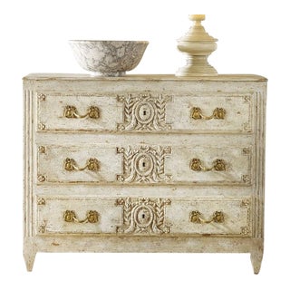 Modern History Carved & Painted 3 Drawer Chest For Sale