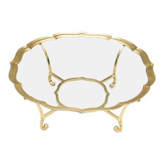LaBarge Round Brass and Glass Coffee Table With Scalloped Edges. For Sale