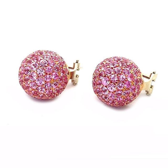 Garavelli Pink Sapphire Gold Ball Earrings 18k Two tone Huggie Style, 2 pieces For Sale In Miami - Image 6 of 8