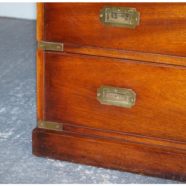 Vintage Yew Wood Military Campaign Sideboard Bank of Drawers with Brass Handles For Sale - Image 6 of 18