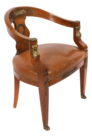 Antique French Empire Revival Mahogany and Ormolu Mounted Armchair, 19th Century