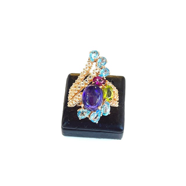 Early 21st Century Bochic "Capri" Vintage Sapphire & Multi Gem Cocktail Ring 18k Gold & Silver For Sale - Image 5 of 18