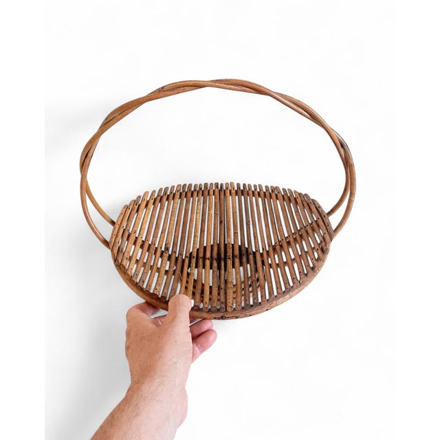 Wood Vintage Rattan Fruit Bowl Basket Centerpiece by Franco Albini, 1950s For Sale - Image 7 of 16