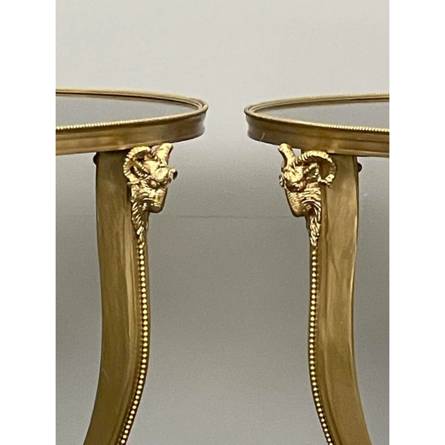 Pair of French Rams Head Gueridon, End or Side Tables, Black Marble Top, Bronze For Sale - Image 11 of 13