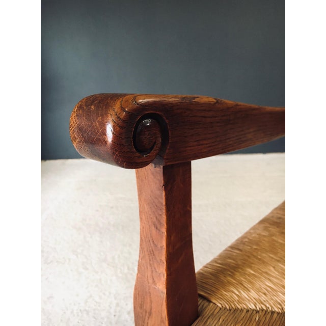 Rustic Oak & Rush Armchair, France, 1930s For Sale - Image 6 of 18