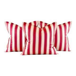 Designer Vicki Payne Free Spirit Ivory-White Brown Pink Awning Cabana Contemporary Stripe 21" Pillow Covers- 3 Pc Set For Sale