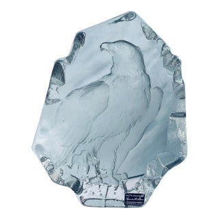Large Crystal Sculpture of a Bald Eagle Created for Maleras Crystal & Signed by Swedish Artist Mats Jonasson For Sale