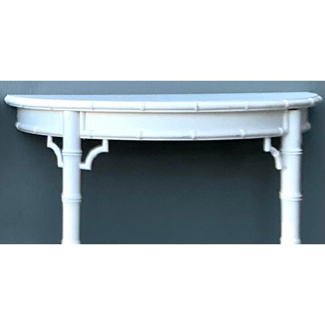 Vintage Faux Bamboo Wall Mount Demilune Console Tables - A Pair For Sale - Image 12 of 12