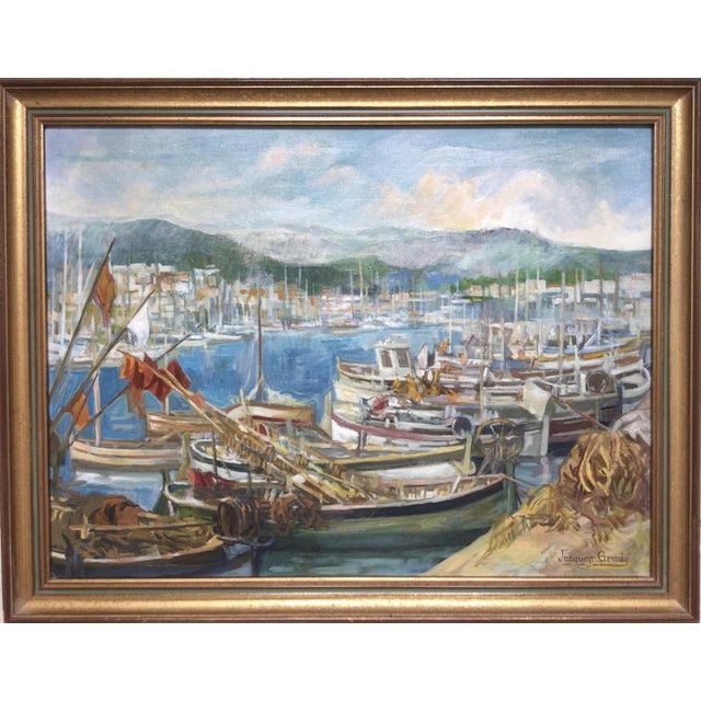 Jacques Grad, The fishing port, 1970, Oil on Canvas For Sale - Image 4 of 7