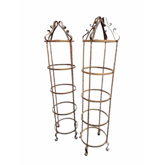 Brass Mid 20th Century Italian 4 - Tier Twisted Wrought Iron Gilt Rope Étagères Display Shelf - A Pair For Sale - Image 8 of 10