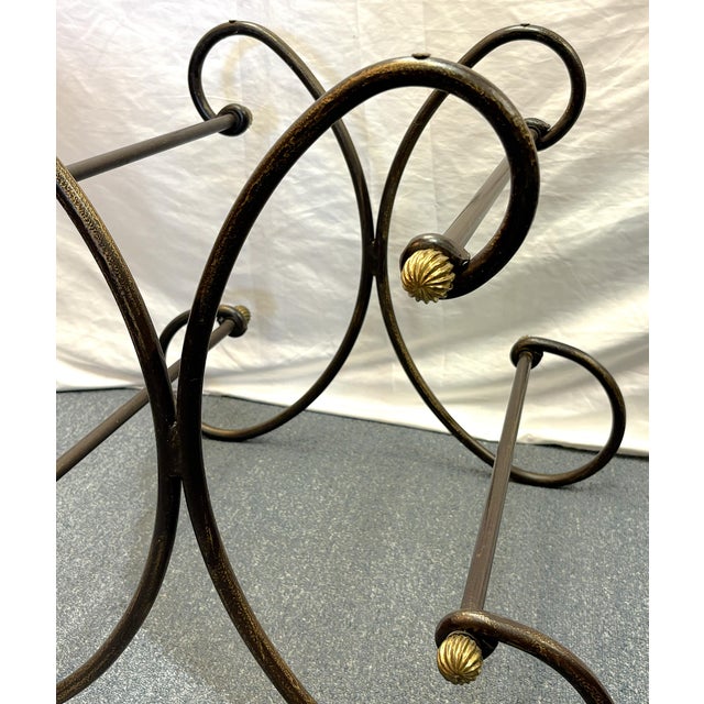 Vintage Scroll Wrought Iron and Brass Square Coffee Table With Beveled Glass Top For Sale - Image 9 of 18