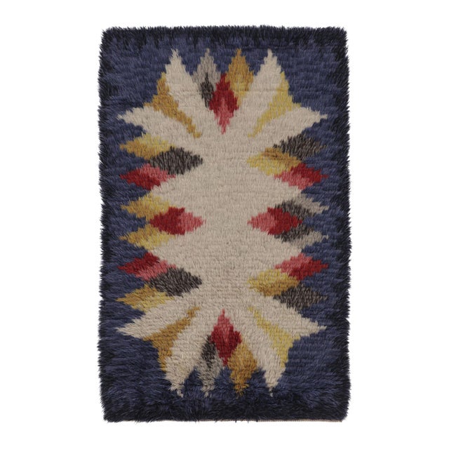 Vintage Swedish Rya Rug, Bold Scandinavian Geometric Medallions - Rug & Kilim For Sale