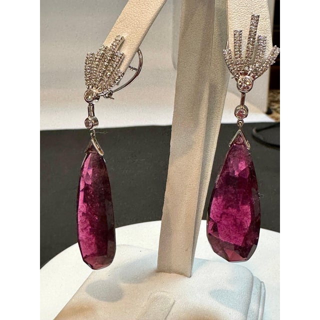 56 Carat Natural Pink Tourmaline & Diamond Cocktail Earring, 18 Karat White Gold For Sale In New York - Image 6 of 18