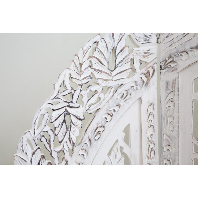 Boho Hand Carved Solid Wood White Washed Screen Room Divider Chairish