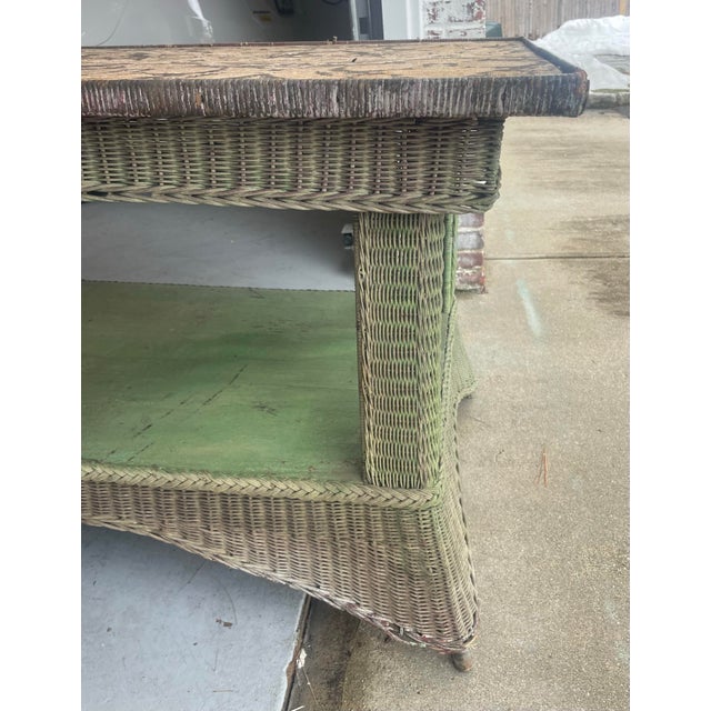 Asparagus Antique Wicker Library Table For Sale - Image 8 of 11