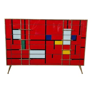 Dresser with Four Drawers in Red Murano Glass, 1980s For Sale