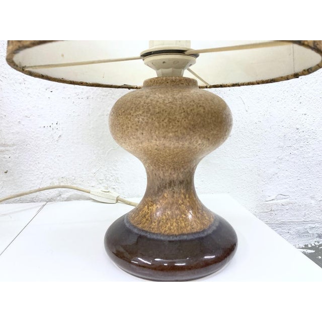 Two table lamps from the 1970s/80s, single-bulb, E27 socket, by Leola (sticker still attached). Ceramic base, cork-covered...