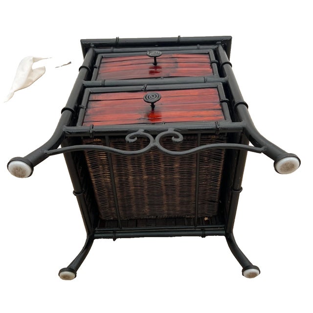 Vintage Nightstand Cabinet Double Drawers Bamboo / Wicker and Iron Petite Size For Sale - Image 14 of 14