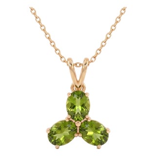 Peridot Three Stone Charm Pendant | Green Gemstone Flower Necklace | August Birthstone Jewelry For Sale