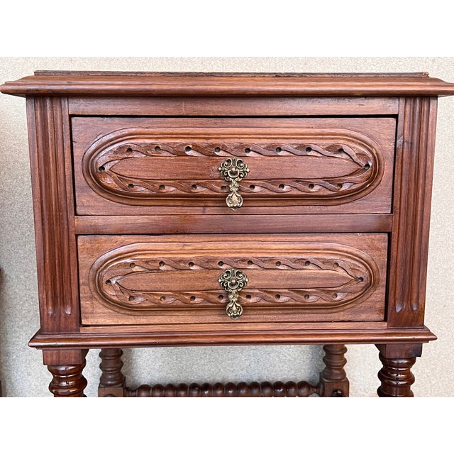 Pair of French Chestnut Bedside Nightstands With Two Drawers, Late 19th Century For Sale - Image 9 of 12