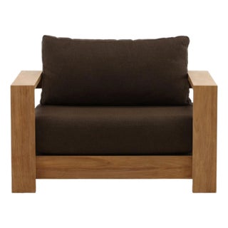 Outdoor Teak & Chocolate Cushion Chair For Sale