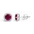 Contemporary 10K White Gold Red Ruby and 1/6 Cttw Diamond Halo Stud Earring For Sale - Image 3 of 5