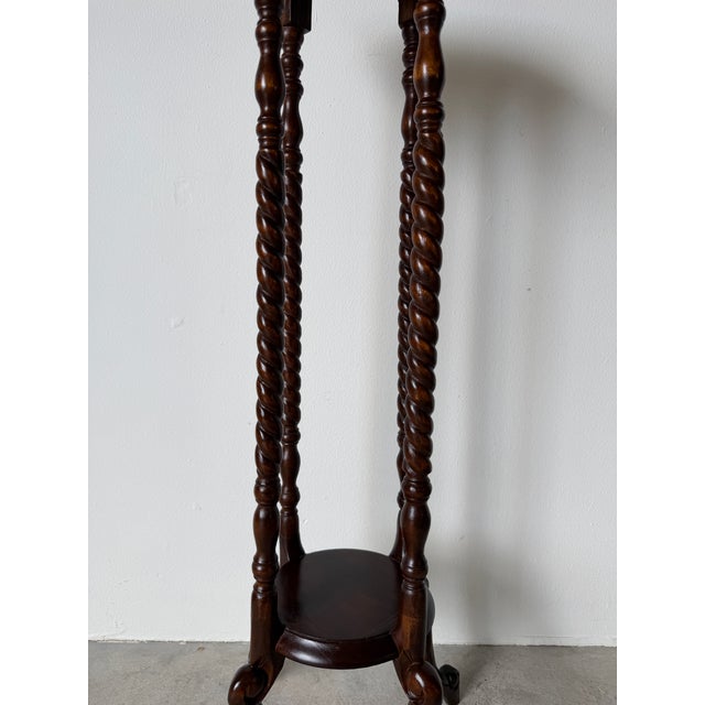 Vintage Victorian Style Carved Mahogany or Walnut Barley Twist Plant Pedestal Stand / Display Column For Sale In Miami - Image 6 of 12