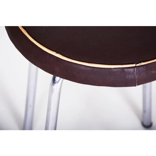 Mid-Century Modern Mid-Century Leather & Chrome Stool attributed to Robert Slezák, 1940s For Sale - Image 3 of 7