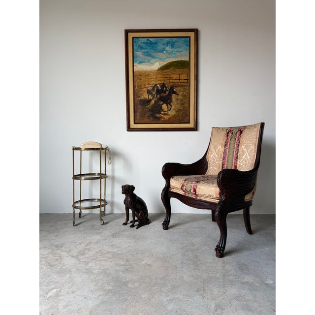 French Provincial Vintage French Empire / Renaissance Revival Style Hand-Carved Mahogany Swan Armchair For Sale - Image 3 of 13