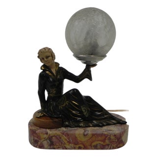 Art Deco Desk Lamp with Woman and Globe, 1920s For Sale