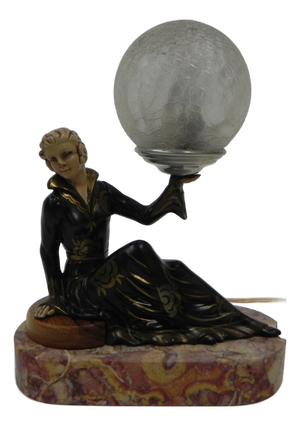 Art Deco Desk Lamp with Woman and Globe, 1920s