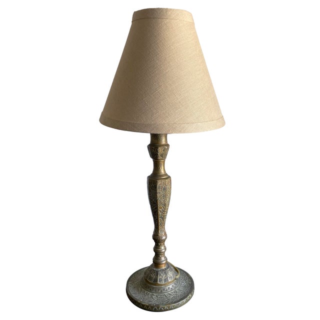 Early 20th Century Etched Brass Candlestick Lamps - a Pair For Sale - Image 10 of 12