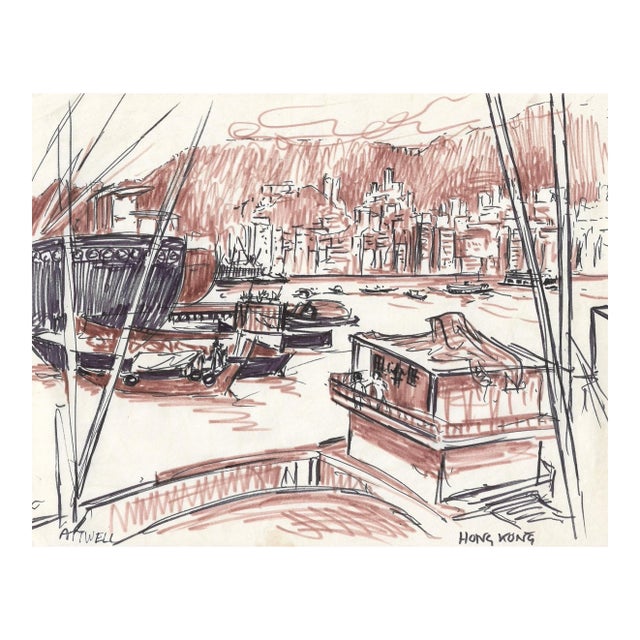 Ivy Attwell Hong Kong From the Harbour Watercolor For Sale