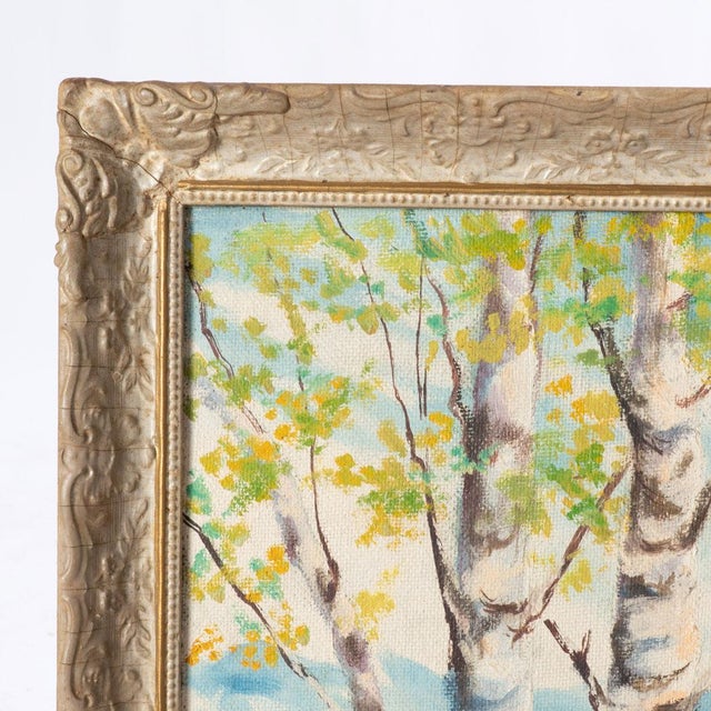 1950s oil on board painting of birch trees. Good details, even in the back of the scene. signed by artist on bottom right.