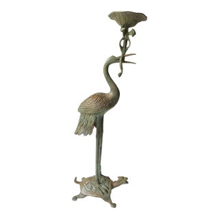 Tsuru-Kame Japanese Brass Crane and Turtle Pricket Candleholder For Sale