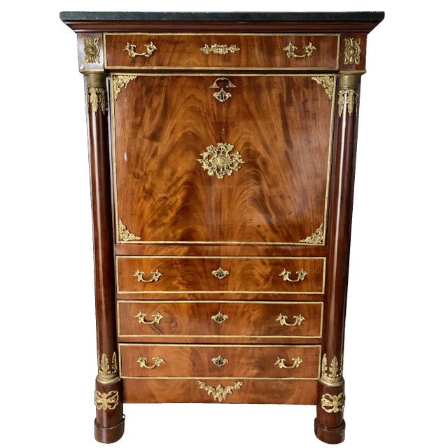 19th Century Empire Flamed Mahogany Secrétaire à Abattant Secretary Desk For Sale - Image 12 of 12