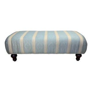 Window Bench in Blue and Tan Damask Fabric by Kravit Furniture For Sale