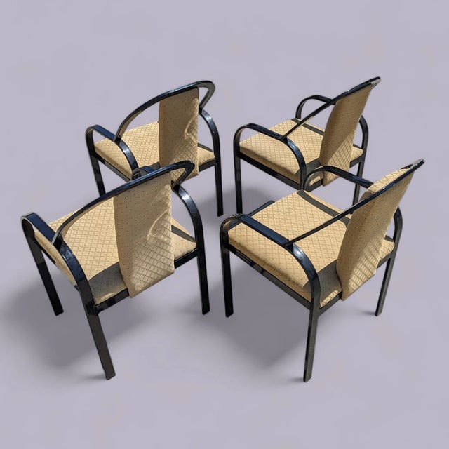 Set of Four Postmodern Black Lacquered Metal Dining Chairs, 1980s, Mid-Century For Sale - Image 4 of 10