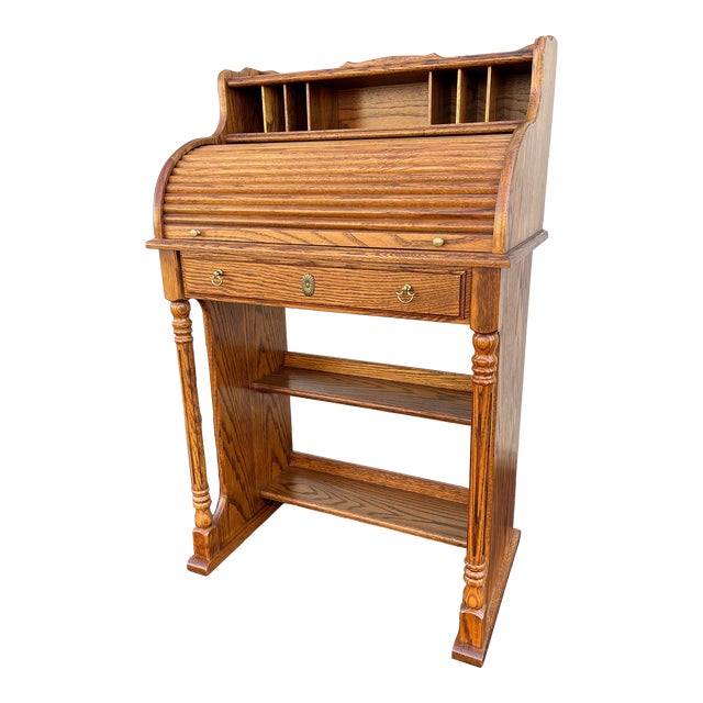 1980s Winners Only Petite Oak Roll Top Secretary Desk For Sale